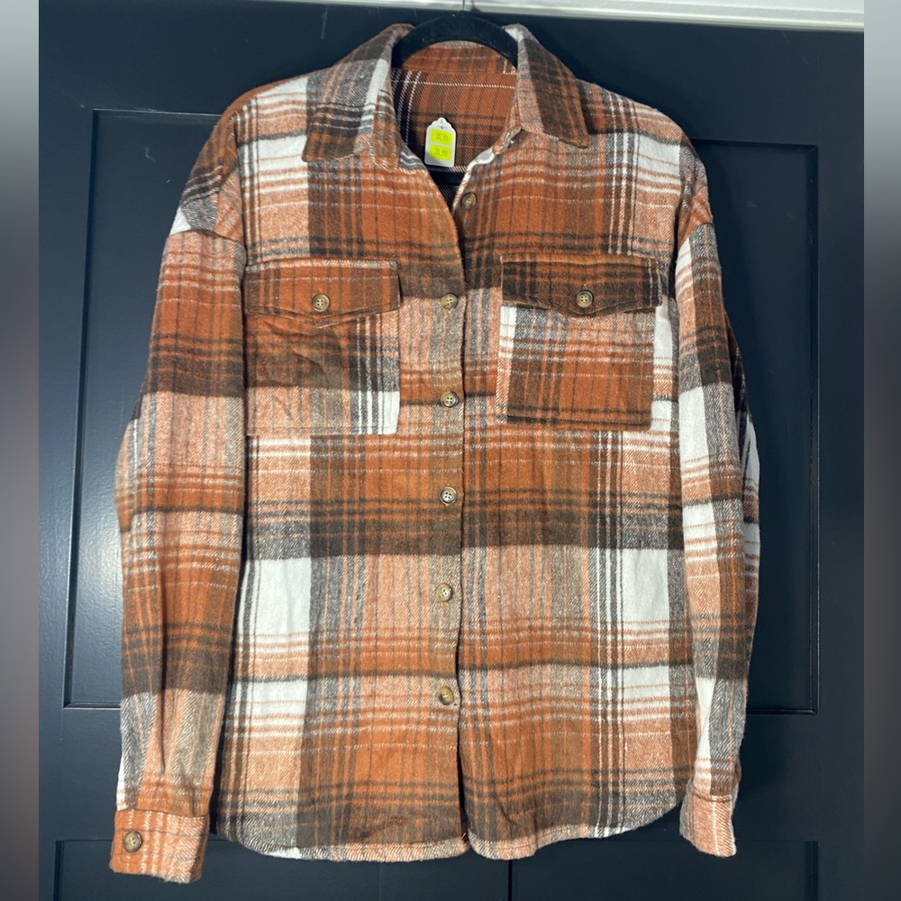 5/$20 - Women’s Orange Plaid Button-Front Shacket